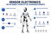 Sensor-Elektronik in humanoiden Robotern im DOBOT-Atom-Stil: IMU, ToF, Kraft- und taktile Sensorik